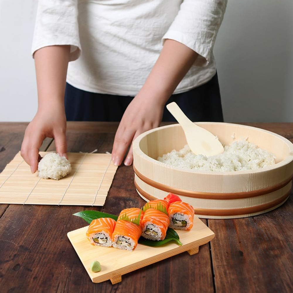 Kichgather 14.2 Inch Wooden Sushi Rice Bowl Hangiri Sushi Oke Rice Mixing Tub