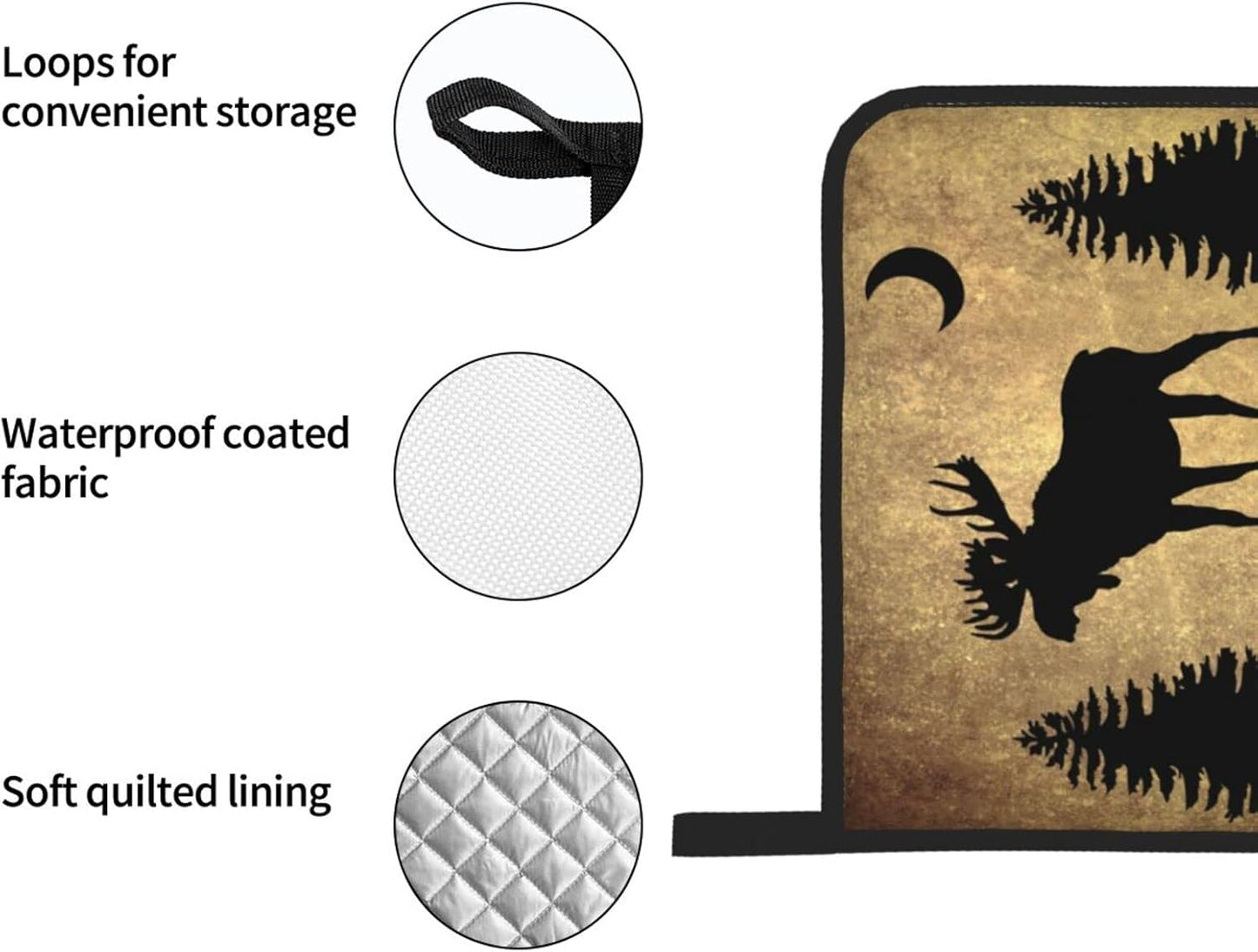 Rustic Elk Moose Deer Forest Pine Tree Moon Design Oven Mitts and Pot Holders Sets of 4 High Heat Resistant Vintage Animal Oven Mitts Oven Gloves and Hot Pads Potholders for BBQ Cooking Mitts