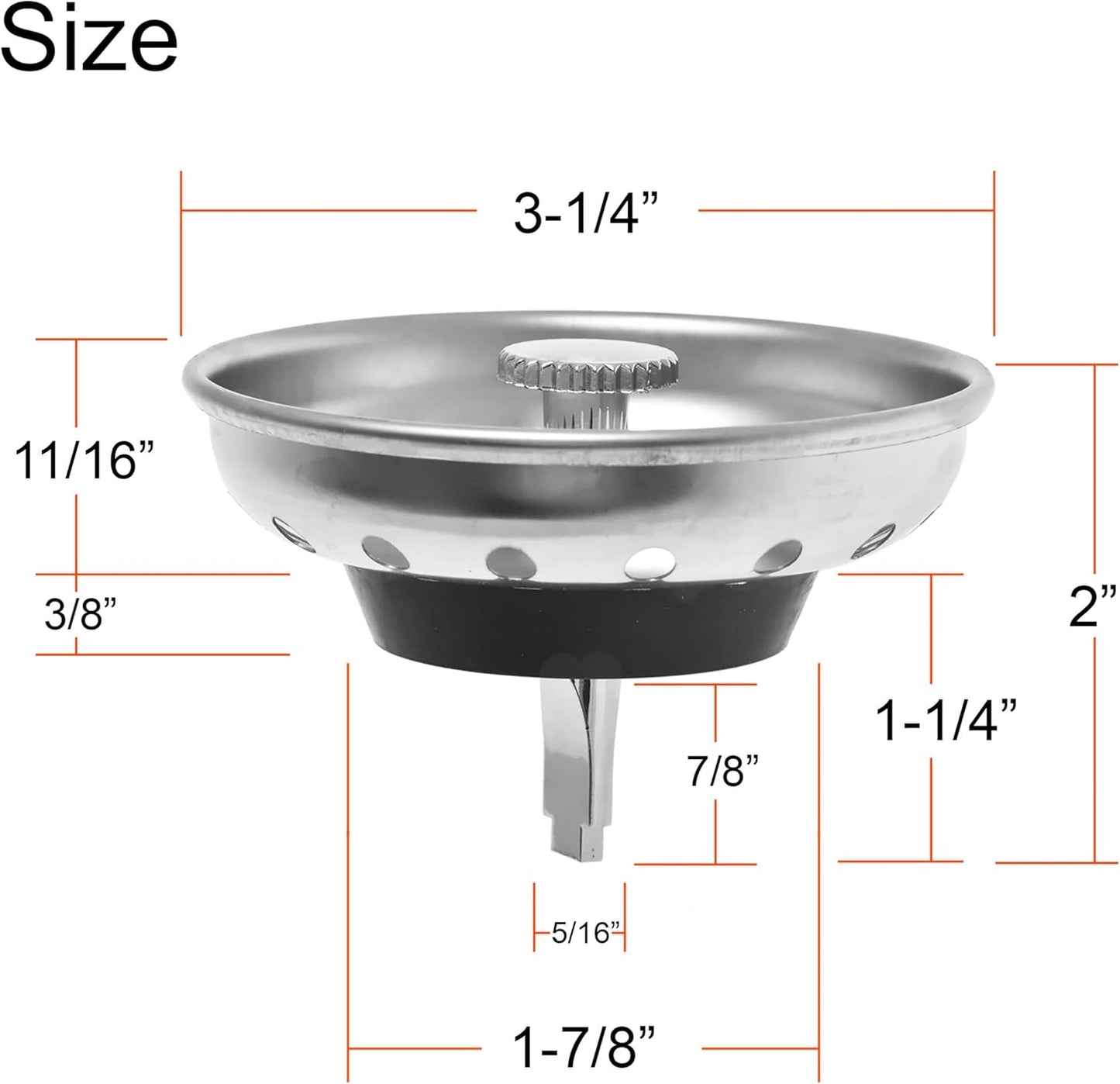 2 Pack - Kitchen Sink Strainer and Stopper Combo Basket Replacement for Standard 3-1/2 inch Drain, Stainless Steel Basket with Plastic Knob, Rubber Stopper Bottom - Hilltop Products