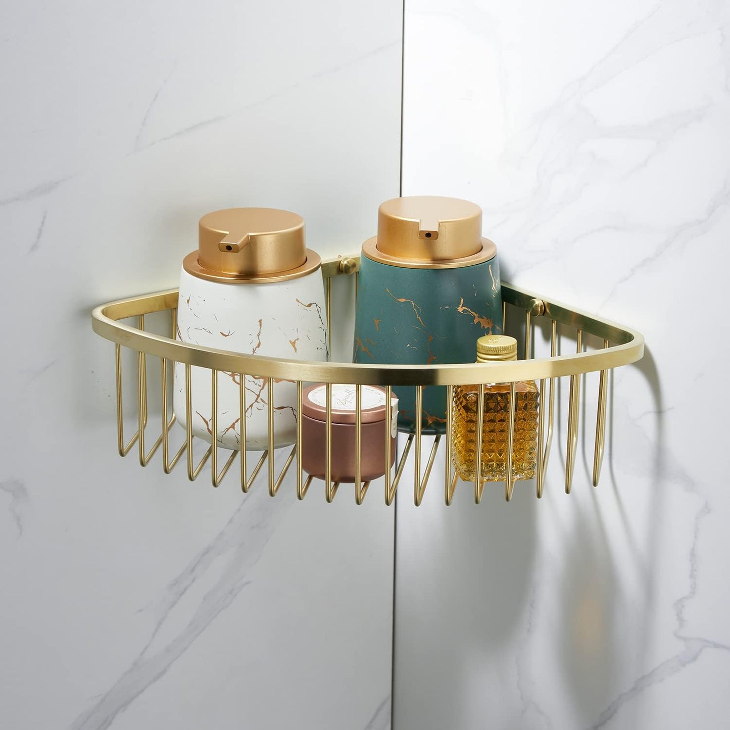 Bathroom Shower Caddy Corner Shelf Basket, Ultra Sturdy Rust-Proof Stainless Steel Shelf Organizer Shampoo Holder, Wall Mounted Storage Rack for Bathroom Kitchen, Brushed Gold