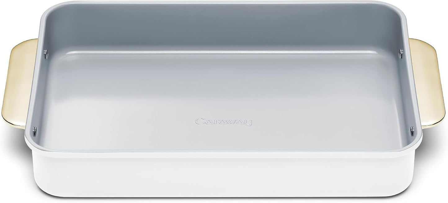 Caraway Non-Stick Ceramic 9”x13” Rectangle Pan - Naturally Slick Ceramic Coating - Non-Toxic, PTFE & PFOA Free - Perfect for Brownies, Lasagnas, and More - White