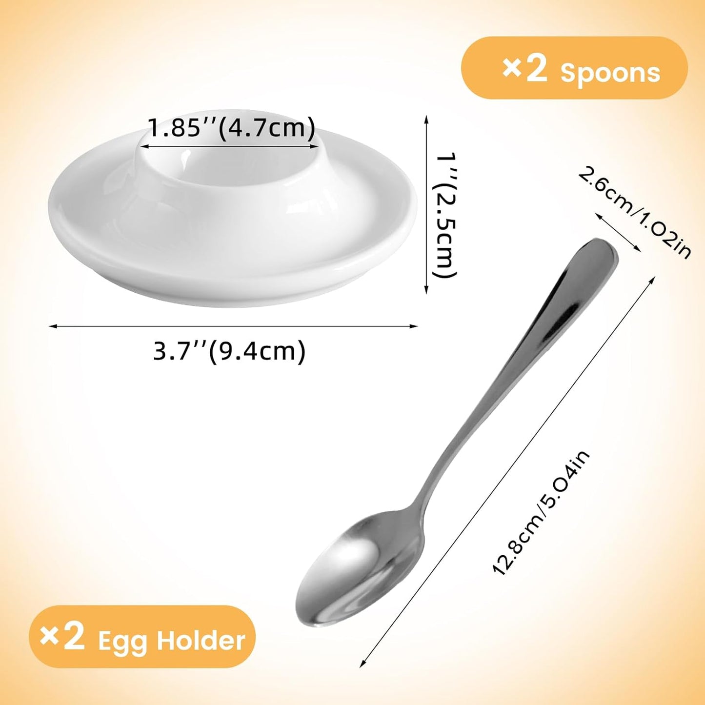 Cinf Ceramic White Egg Holder Set of 2 Porcelain Holder With 2 Stainless Steels Egg Spoons Breakfast Boiled Cooking Easy to Clean Childhood Memories Kitchen