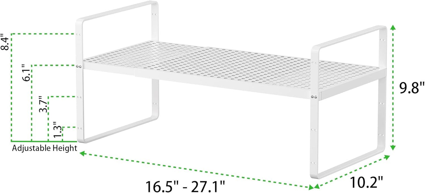 Expandable Cabinet Storage Shelf Stackable Organizer Rack for Kitchen Bathroom Pantry Spice Cupboard Coffee Countertop Home Office Desk Heavy Duty Nonslip White Large 2 Packs