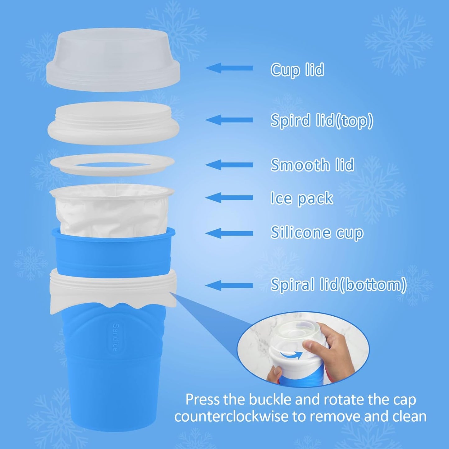 Slushie Maker Cup, 500ML DIY Magic Slushy Maker Squeeze Cups, Portable Smoothie Squeeze Cups for Juices, Milk and Ice Cream Make, Double Layers Silica Cup with Lid & Straw for Friends, Family Gifts