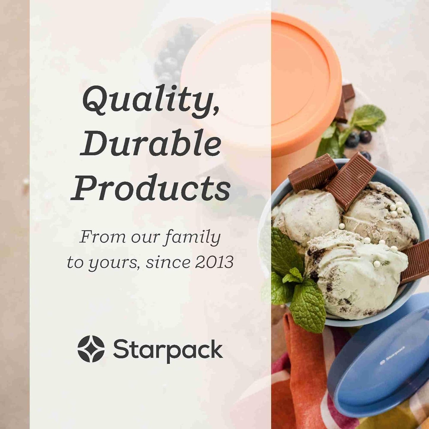 Starpack 'Freeze the Day' Ice Cream Storage Containers for Freezer (2 Pcs) - 1 Quart Ice Cream Containers for Homemade Ice Cream - Reusable Ice Cream Containers with Lids - Leak-Free Lids (Silicone)