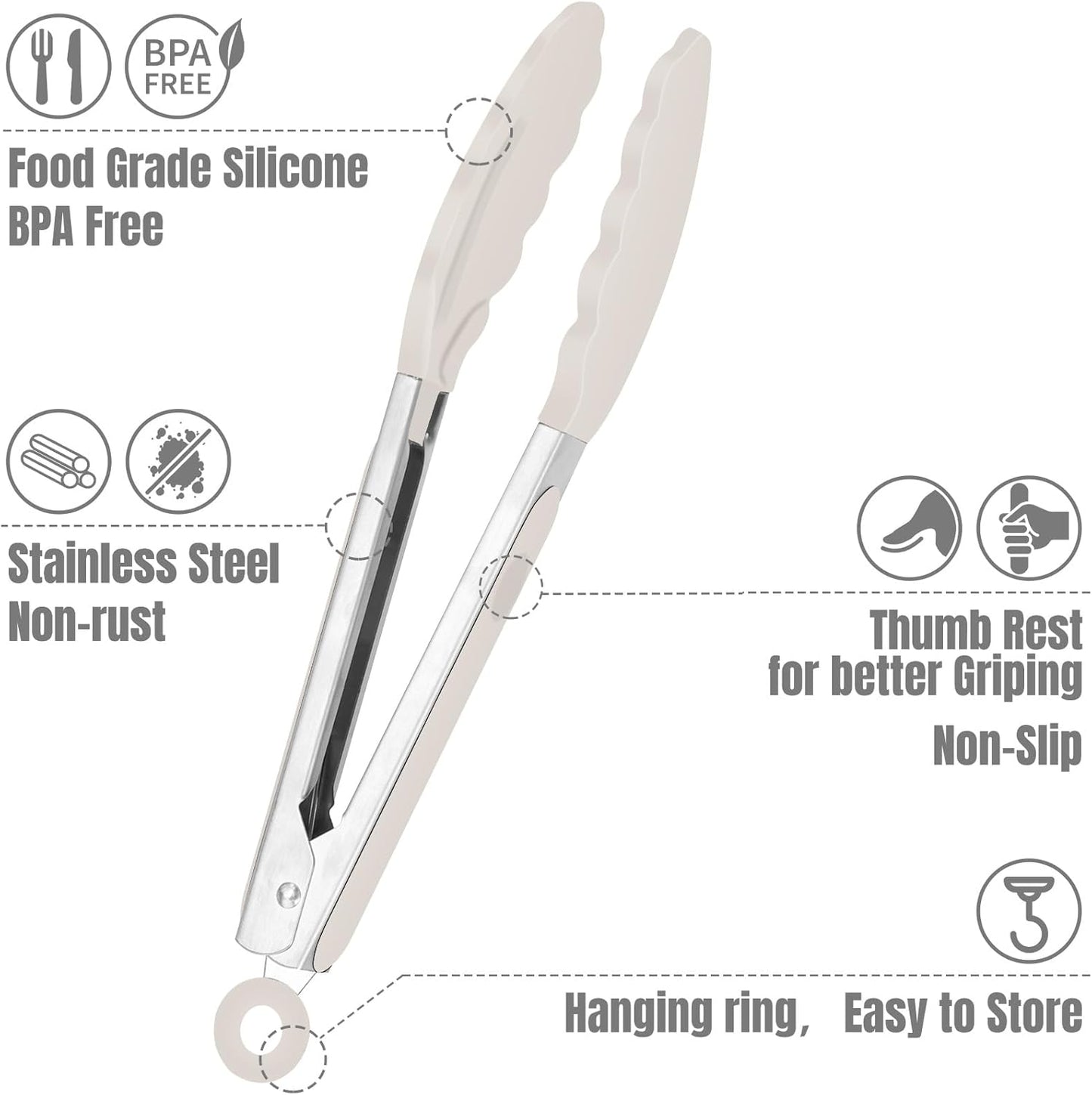 Hotec Mini Silicone Kitchen Tongs for Cooking - 7-Inch Small Serving Tongs with Silicone Tips, Set of 3 (Black,Grey,Khaki)