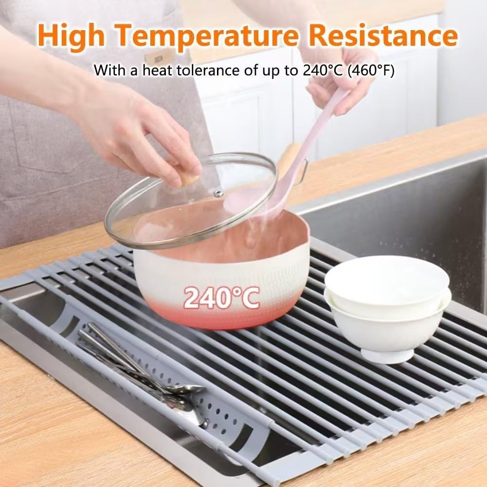 Silicone Wrapped Dish Drying Rack Above Sink, Width 20.47 inches x Length 12.99 inches, roll up Dish Drain Above Sink - Foldable (Silicone Rubber)