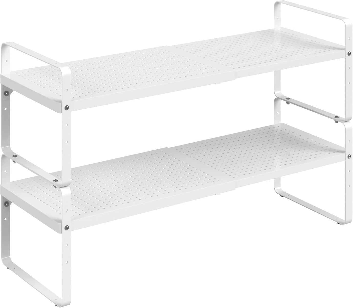 Expandable Cabinet Shelf Organizer Adjustable Metal Spice Rack Stackable Freestanding Counter Storage Shelves for Kitchen Cabinet Under Sink Office Desk (White - 2Pack - L16.5-27'' * W10.2'' * H9.6'')