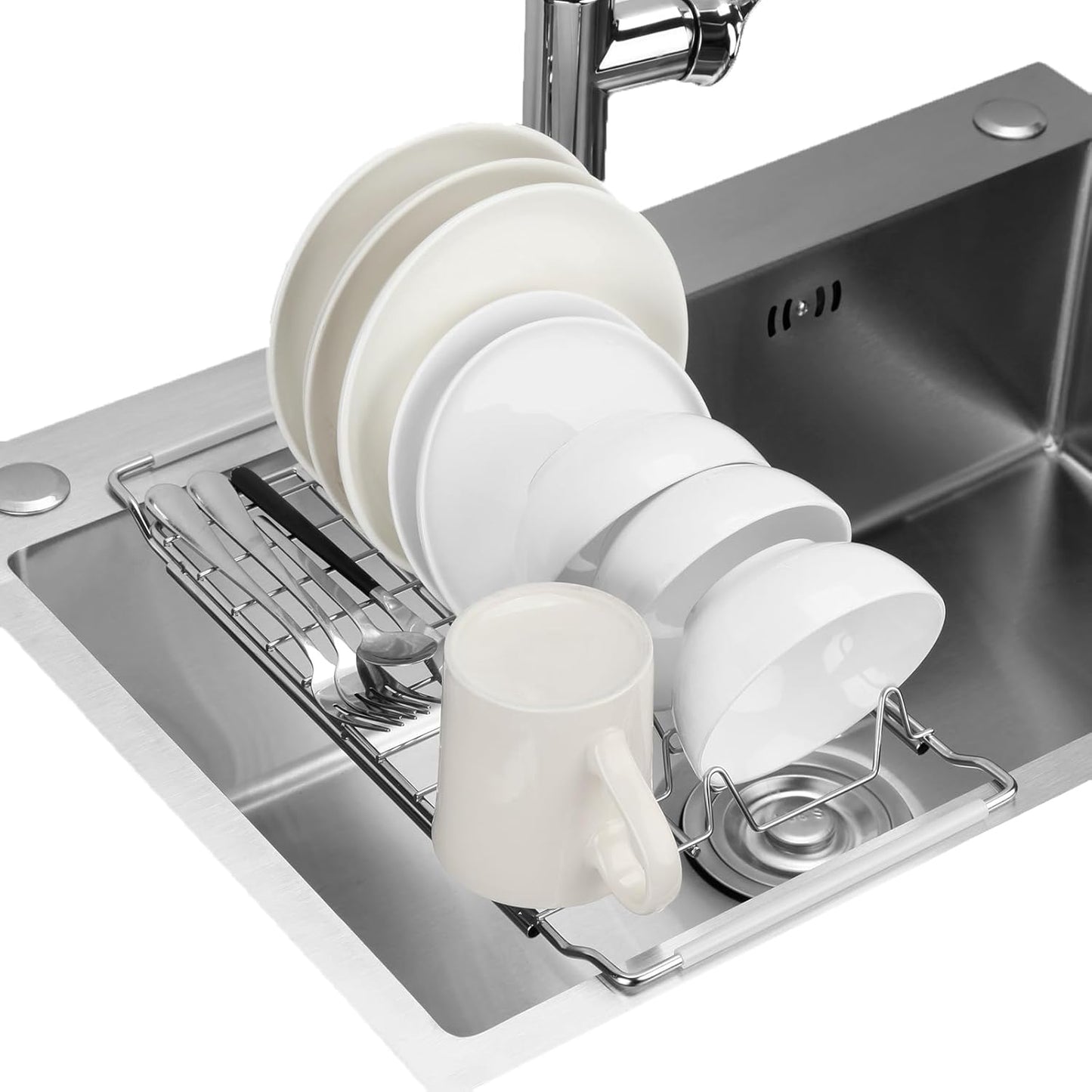 Space Saving Dish Drying Rack Small - Expandable Telescopic Over The Sink Drying Rack,304 Stainless Steel Dishrack for 13.58" - 21.65" Sinks.(Large)