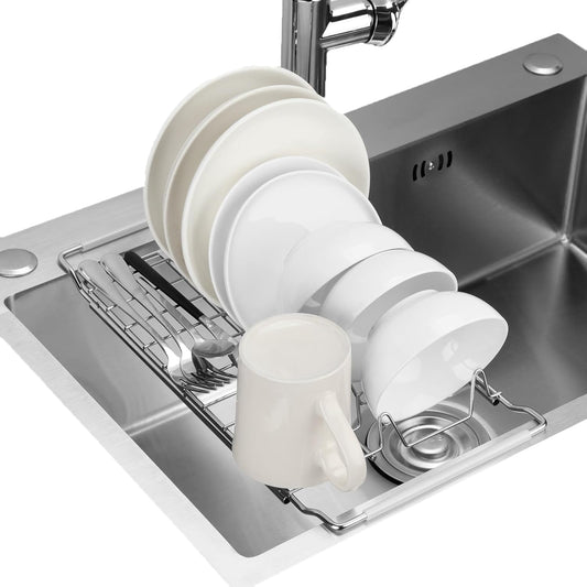 Space Saving Dish Drying Rack Small - Expandable Telescopic Over The Sink Drying Rack,304 Stainless Steel Dishrack for 13.58" - 21.65" Sinks.(Large)