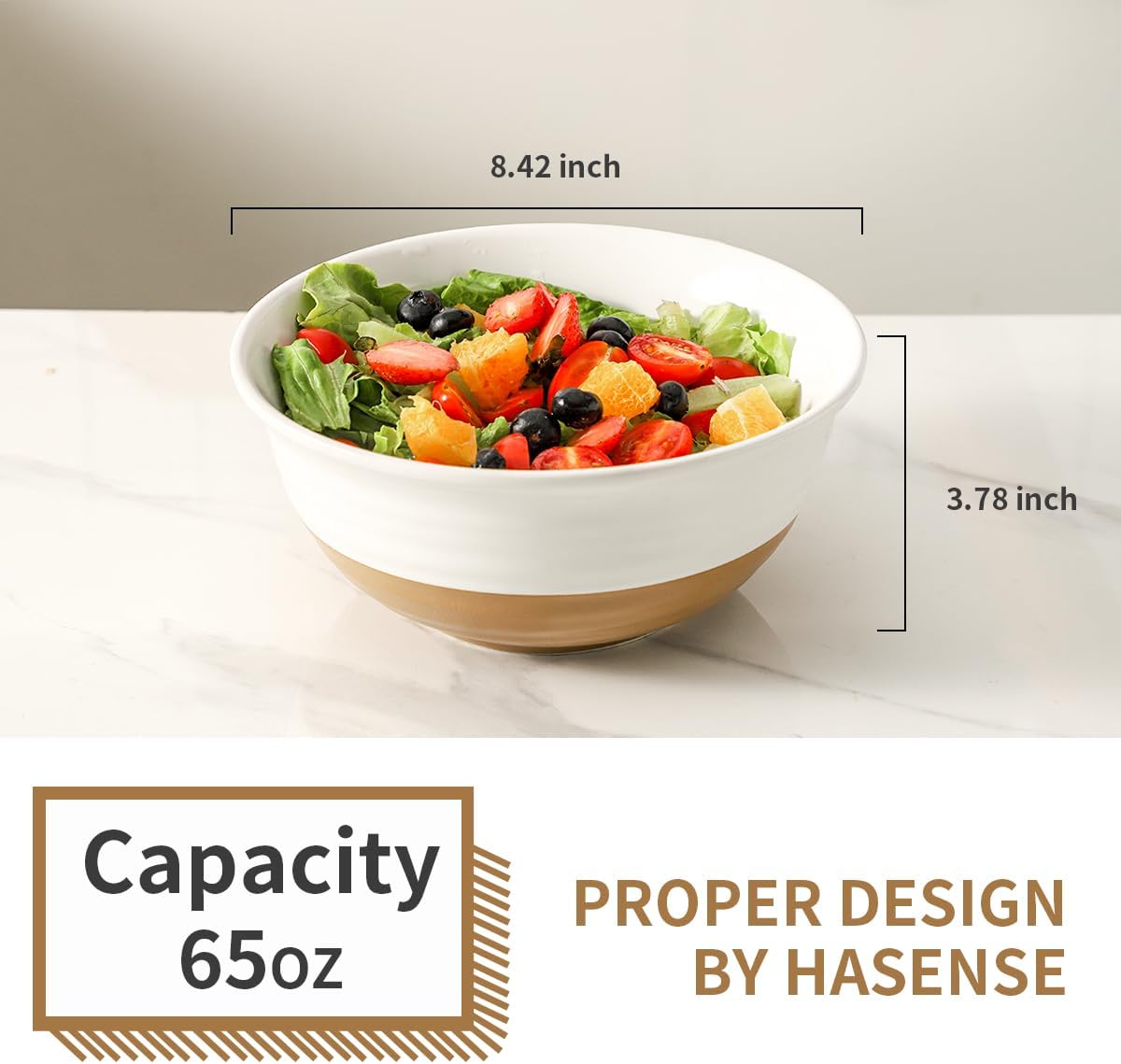 Hasense Ceramic Serving Bowls Set, 60 oz Deep Salad Bowls for Kitchen, 8.5 Inch White Serving Dishes for Christmas Entertaining, Ideal for Soup, Pasta, Side Dishes, Dishwasher Microwave Safe