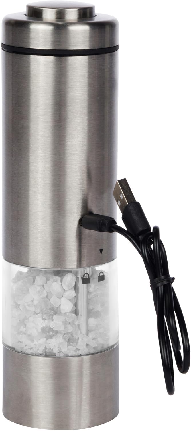 Electric Salt and Pepper Grinder (SINGLE) - Rechargeable USB-C - Stainless Steel Salt, Pepper or Spice Mill with LED Light - One Handed Operation - Adjustable Ceramic Grinders