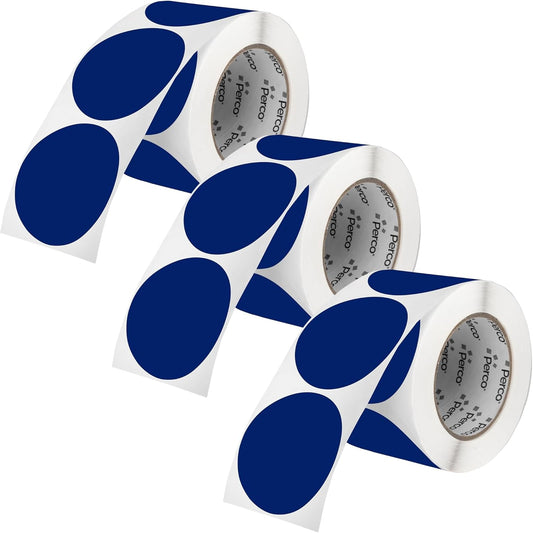 Perco Dark Blue 3-Inch Round Circle Dot Sticker Labels - Multi-Roll Pack (3 Rolls, 500 Labels Each) - Permanent Adhesive, Vibrant Colors, Strong Hold - Perforated for Easy Use - Made in USA