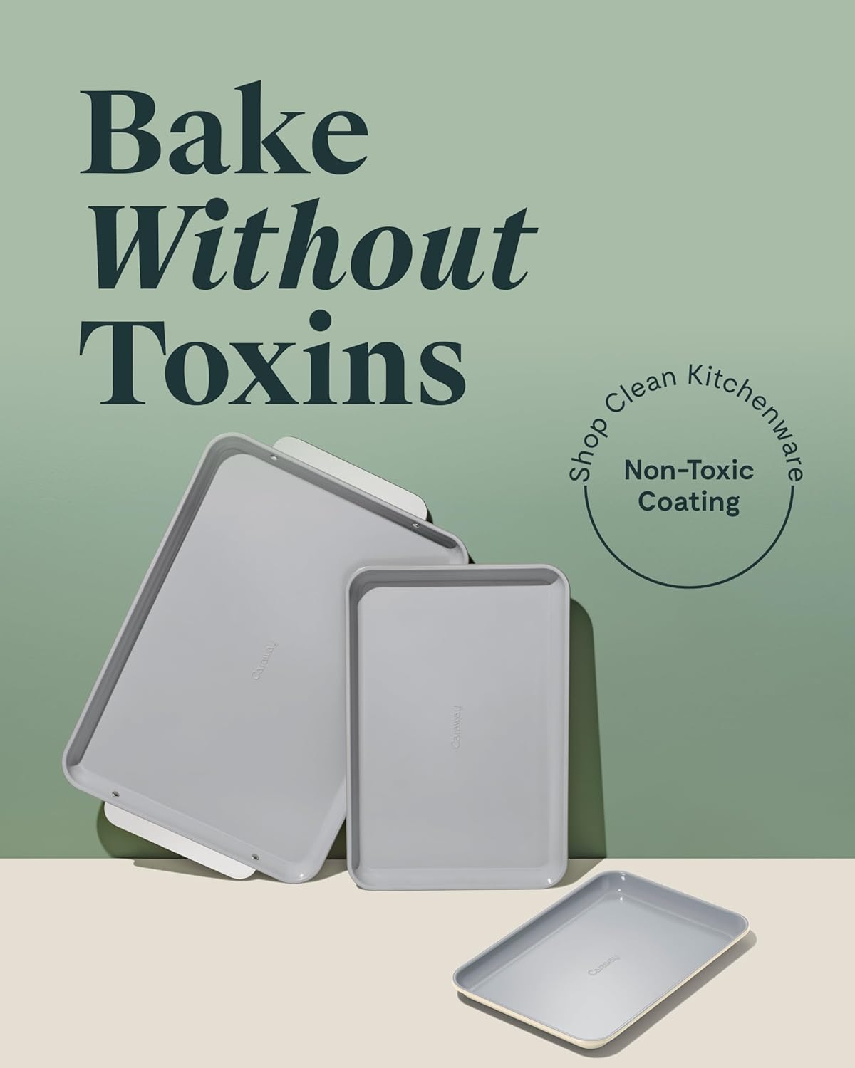 Caraway Non-Stick Ceramic Baking Sheet Trio - Naturally Slick Ceramic Coating - Non-Toxic, PTFE & PFOA Free - 18 x 13" Large, 15 x 10" Medium, & 9" x 13" Small - Gray