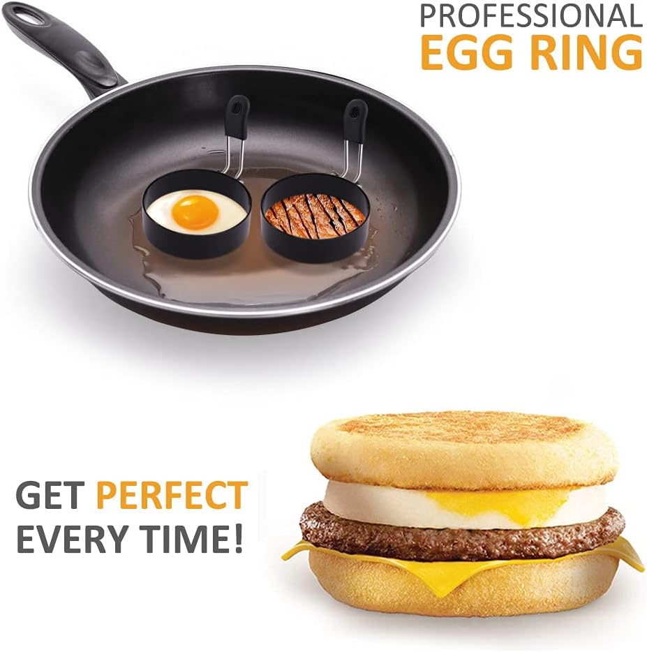 Yevior 4 Pack Eggs Rings,Round Egg Cooker Rings For Frying Shaping Cooking Eggs,Egg Maker Molds Kitchen Gadgets Egg Cooking Rings (4Pack)