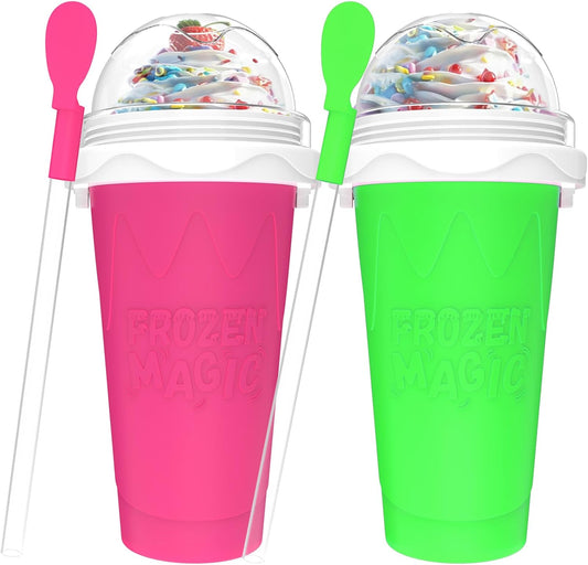 2PCS Slushie Maker Cup,DIY Magic Quick Frozen Smoothies Cups for Homemade Milk Shake Ice Cream Maker, Cooling Cups, Double Layer Squeeze Slushy Maker Cup,Birthday Funny Gifts for Friends &Family