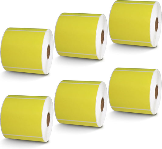 BETCKEY - 3" x 3" Multipurpose & Large Square Labels Compatible with Zebra & Rollo Label Printer,Premium Adhesive & Perforated[Yellow, 6 Rolls, 3000 Labels]