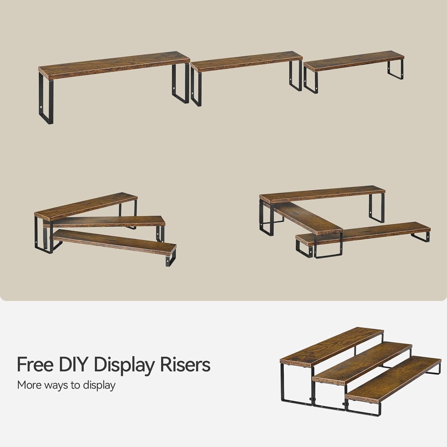 Spice Rack,Wooden Display Riser Stand, 3-Tier Perfume Stand and Cologne Organizer Stand, DIY Spice Rack Organizer, Display Shelf Metal Frame