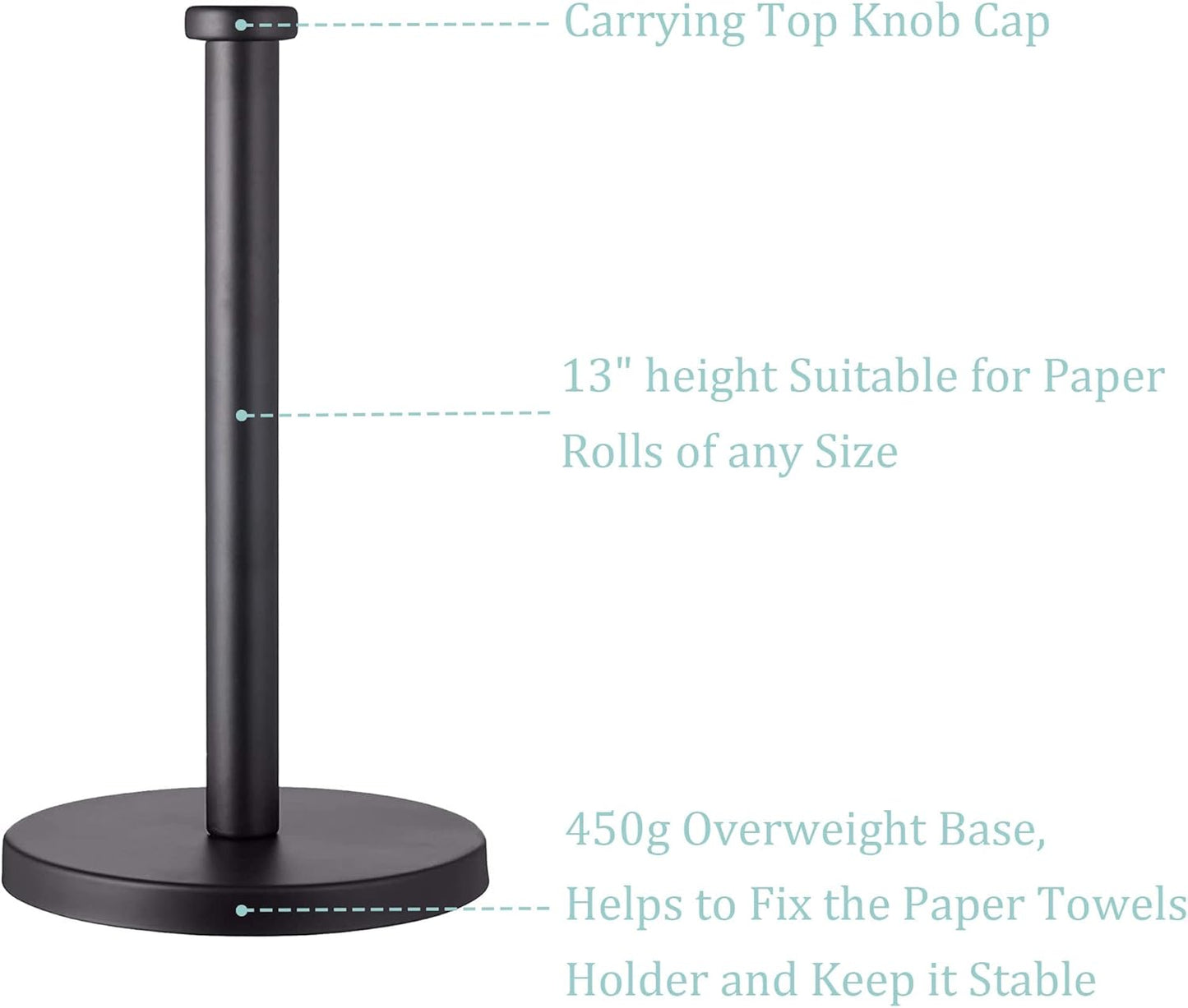 Paper Towel Holder, Black, Stainless Steel, Countertop, Kitchen, Bathroom