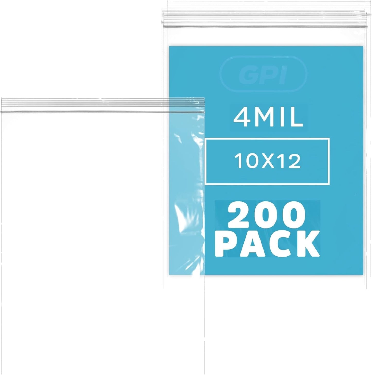 GPI - 10" X 12" Bulk Pack of 200, 4 Mil Thick, Heavy Duty, Clear Plastic Reclosable Freezer Zip Bags, Strong & Durable Poly Baggies with Resealable Zipper Top Lock.