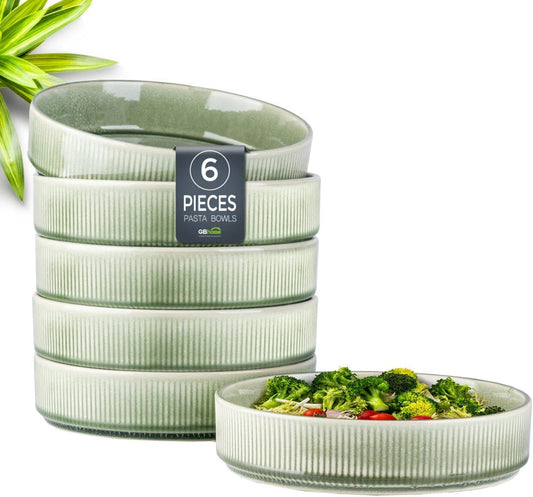 GBHOME 7.5'' Stoneware Pasta Bowls, Serving Bowls Set of 6 for Kitchen, Double Reactive Glaze Bowls for Fruit,Pasta,Salad,Oatmeal,Meal, Microwave Safe (6 pcs)