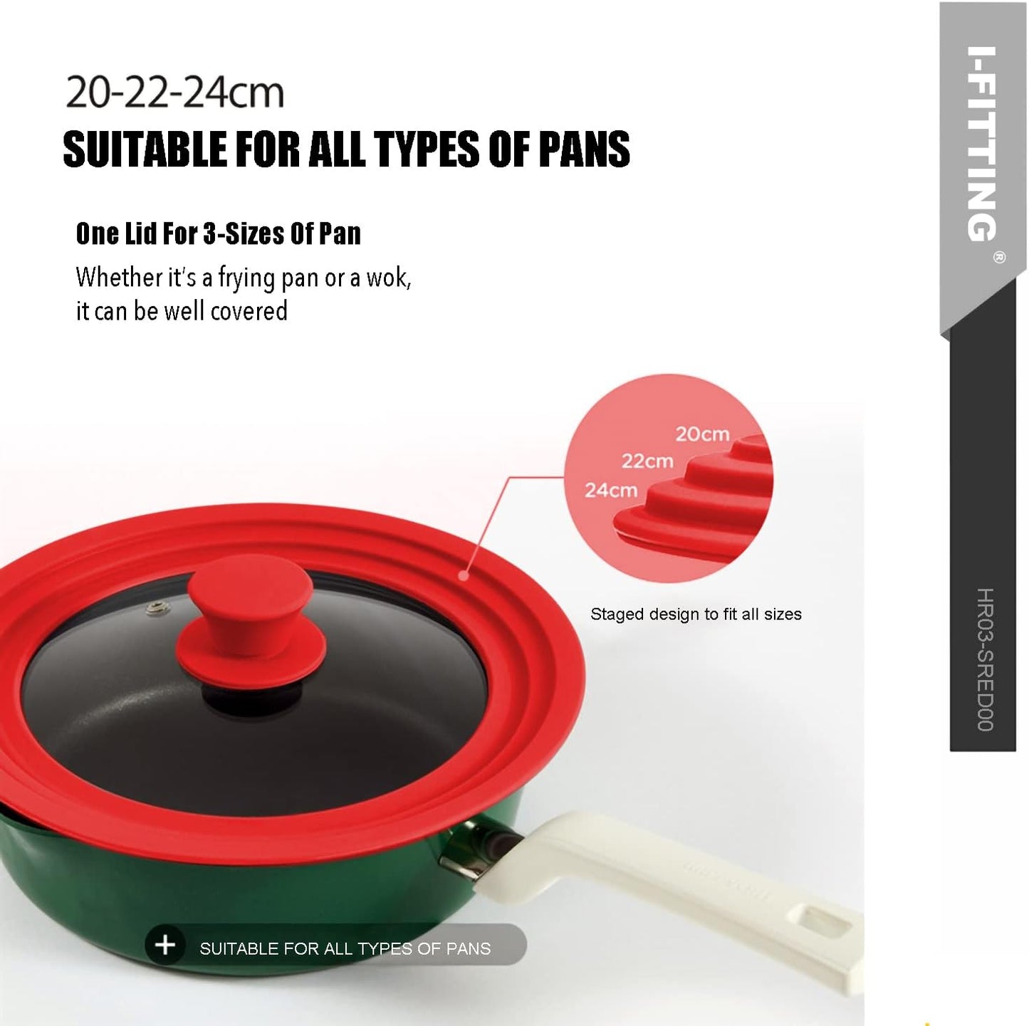 Universal Lid for Pot,Pan,Skillet Fits 8.5", 9.5,10 Cookware Silicon lid Dishwasher Safe, Replacement Lid Vented Tempered Glass with Heat Resistant Silicone Rim By HR Huare Technology, Red,1 Pack