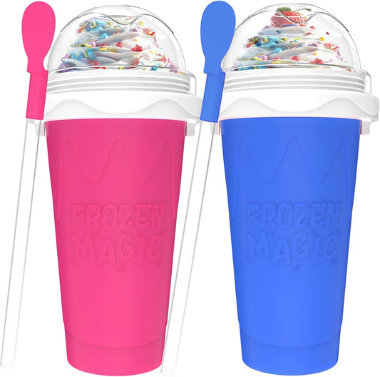 2PCS Slushie Maker Cup,DIY Magic Quick Frozen Smoothies Cups for Homemade Milk Shake Ice Cream Maker, Cooling Cups, Double Layer Squeeze Slushy Maker Cup,Birthday Funny Gifts for Friends &Family
