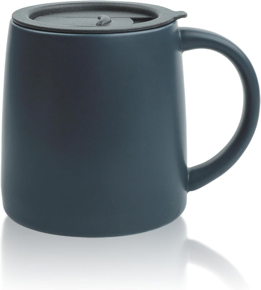 Classic Mug, 14 oz Large Coffee Mug with Handle, Ceramic Porcelain Tea Cup, Smooth Matte (Sliding Lid, Navy Blue)