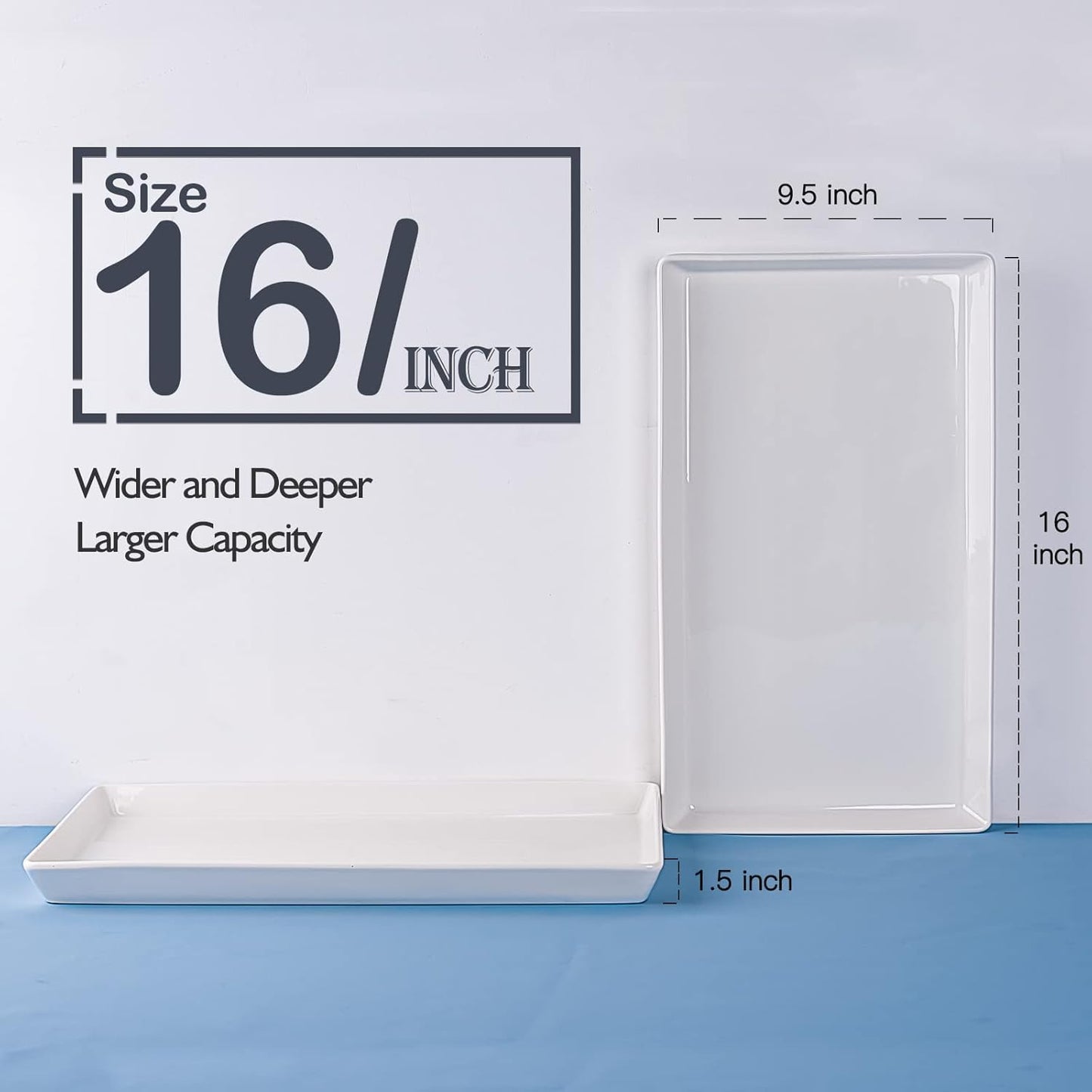 Delling Large Serving Platter, 16" x 9.5" Large Serving Tray, White Rectangular Porcelain Platters for Serving Food, Serving Trays for Party, Entertaining, Appetizer, Charcuterie, Snack - Set of 3