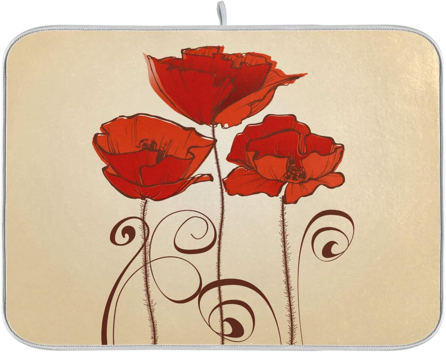 senya Super Absorbent Dish Drying Mat, Microfiber Fast-Drying Dish Mat, 16'' x 18'', Kitchen Dish Drying Pad, Red Poppy Flowers Retro, (g289343169p523c558s1113)