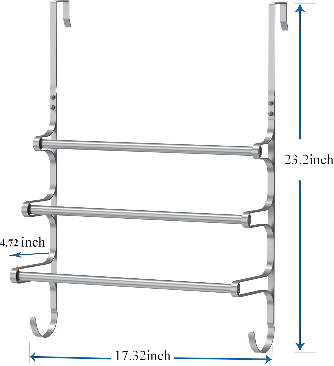 Over The Door Towel Rack, Over Door Towel Rack for Bathroom Door, Triple Towel Storage Holder with Hooks (Silver Gray, 17.32" L)