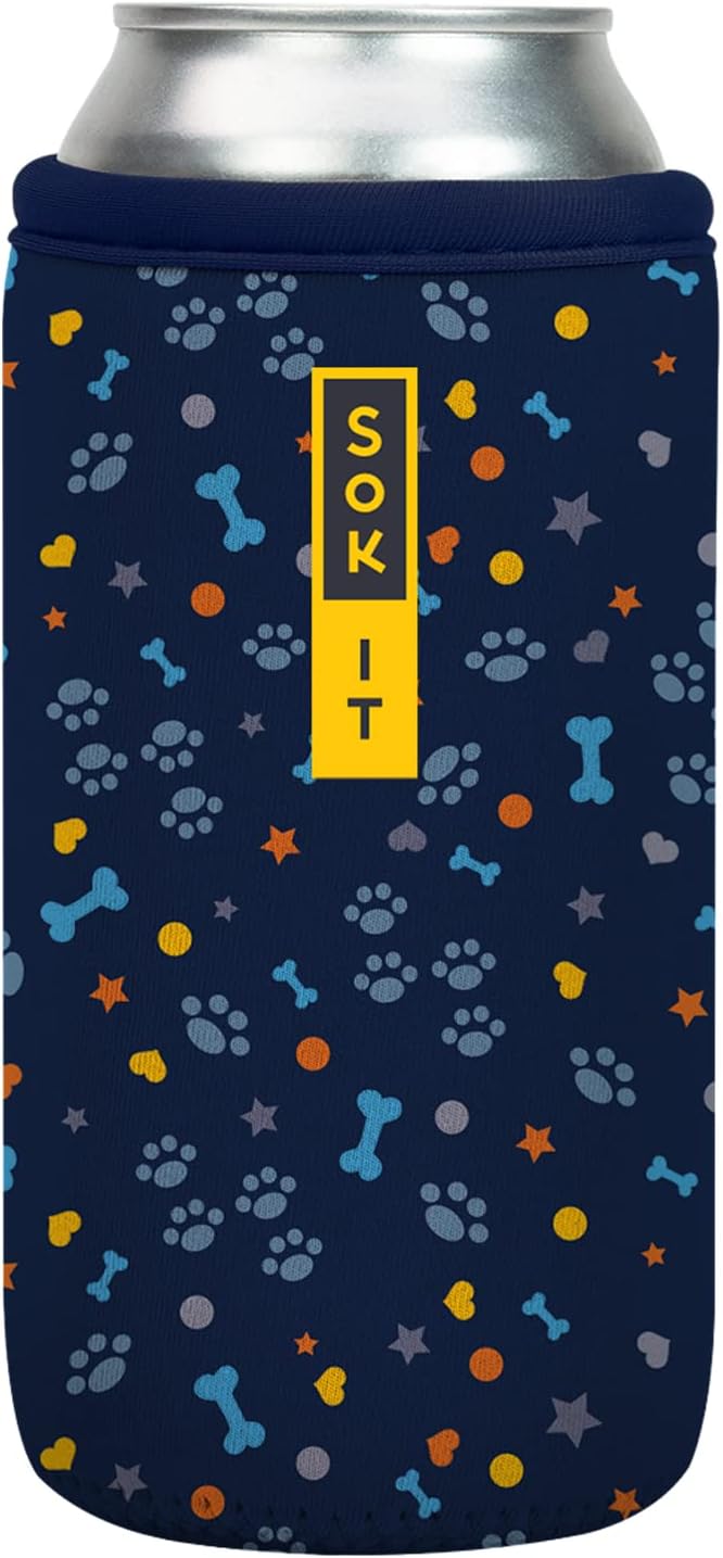 Sok It CanSok Sleeve for Beer & Soda Insulated Neoprene Cover (Paws and Bones, 16oz Can Sleeve)