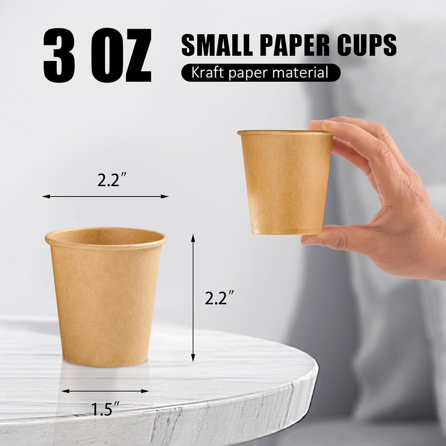 1200 Pack 3 oz Paper Cups, Disposable Kraft Small Mouthwash Bathroom Cups 3 Ounce, Hot/Cold Beverage Cups for Home, Kitchen, Party