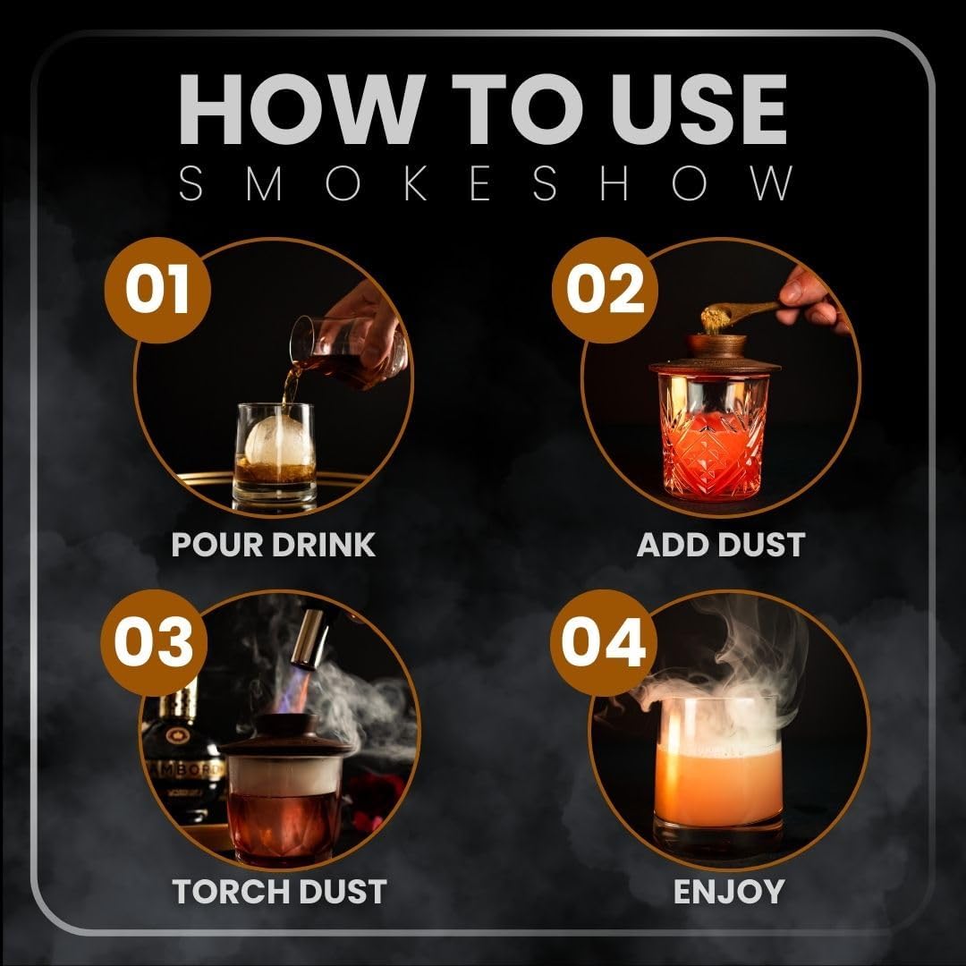 Premium Walnut Wood Cocktail Smoker with Six 4 oz Tins of Wood Chips. Great for Whiskey & Old Fashion. Coated in Safe Food Natural Beeswax, Non-Toxic Top by Smokeshow (6-Pack)