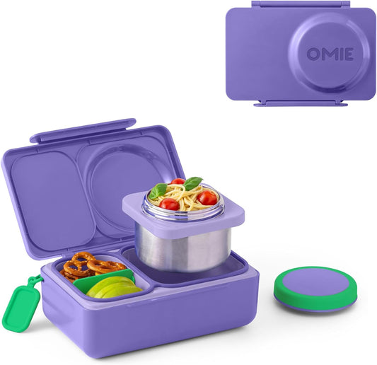 Omie OmieBox UP bento Box for Kids | Insulated Lunch Box | Leak Proof Vacuum Insulated Thermal Food jar | Cooler ice Pack | 2 Compartments (Galaxy Purple)