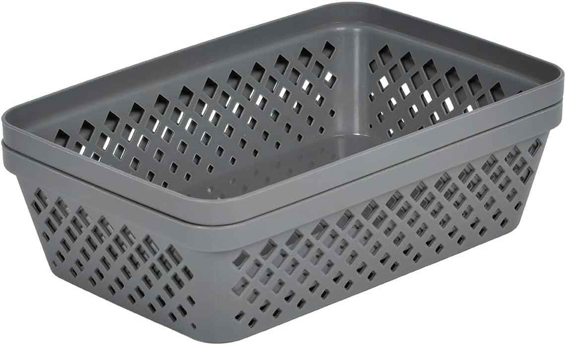 Glad Plastic Storage Basket Set - Multipurpose Drawer Trays, Kitchen Pantry Containers, and Bathroom Bins - 6 Pack Medium Organizers, Grey