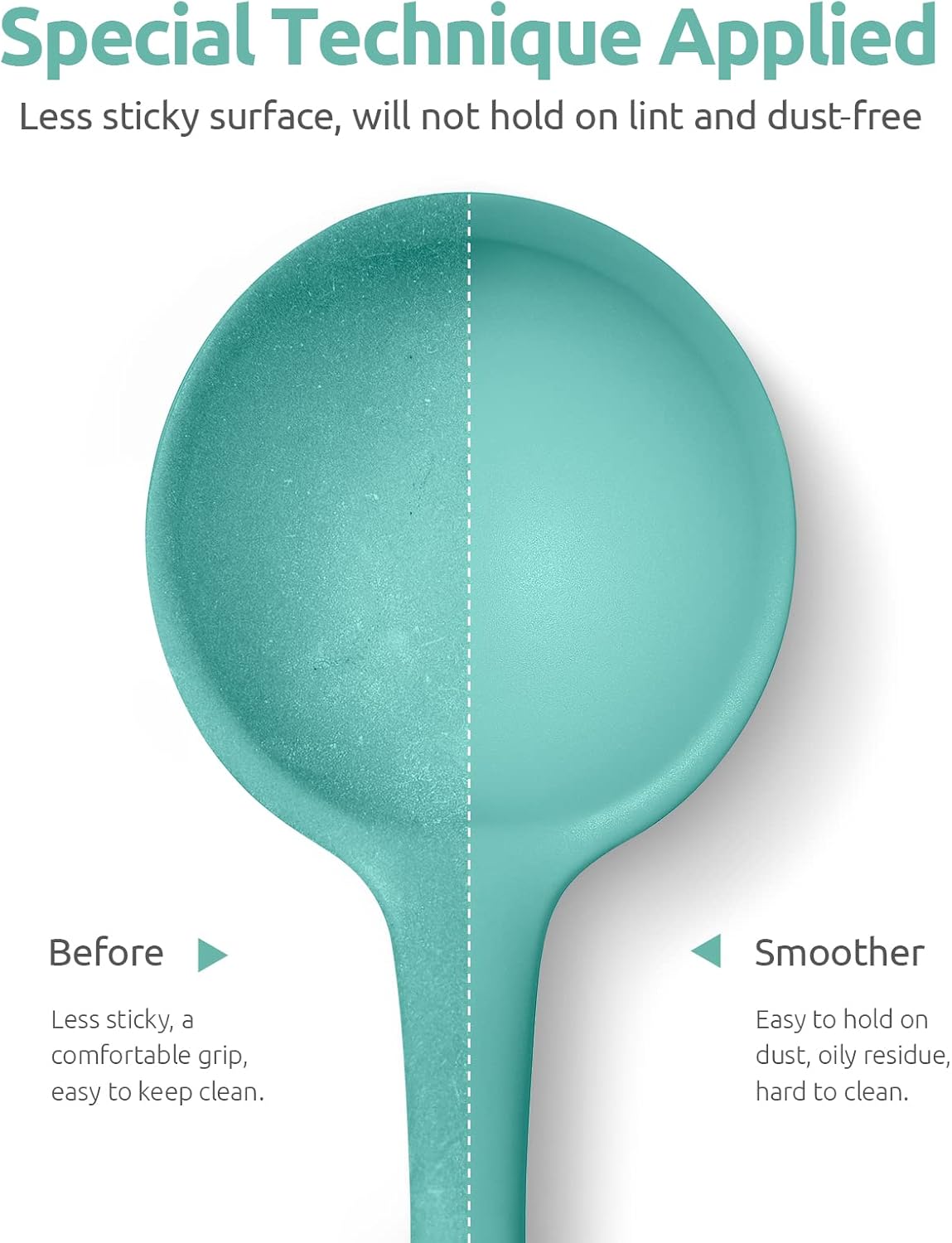 13 inch Silicone Soup Ladle: U-Taste 600ºF Heat Resistant 4 oz Large Non-stick Seamless Rubber Kitchen Deep Serving Spoon with Non-slip Solid Long Handle for Cooking Sauce/Stews/Gravies (Aqua Sky)