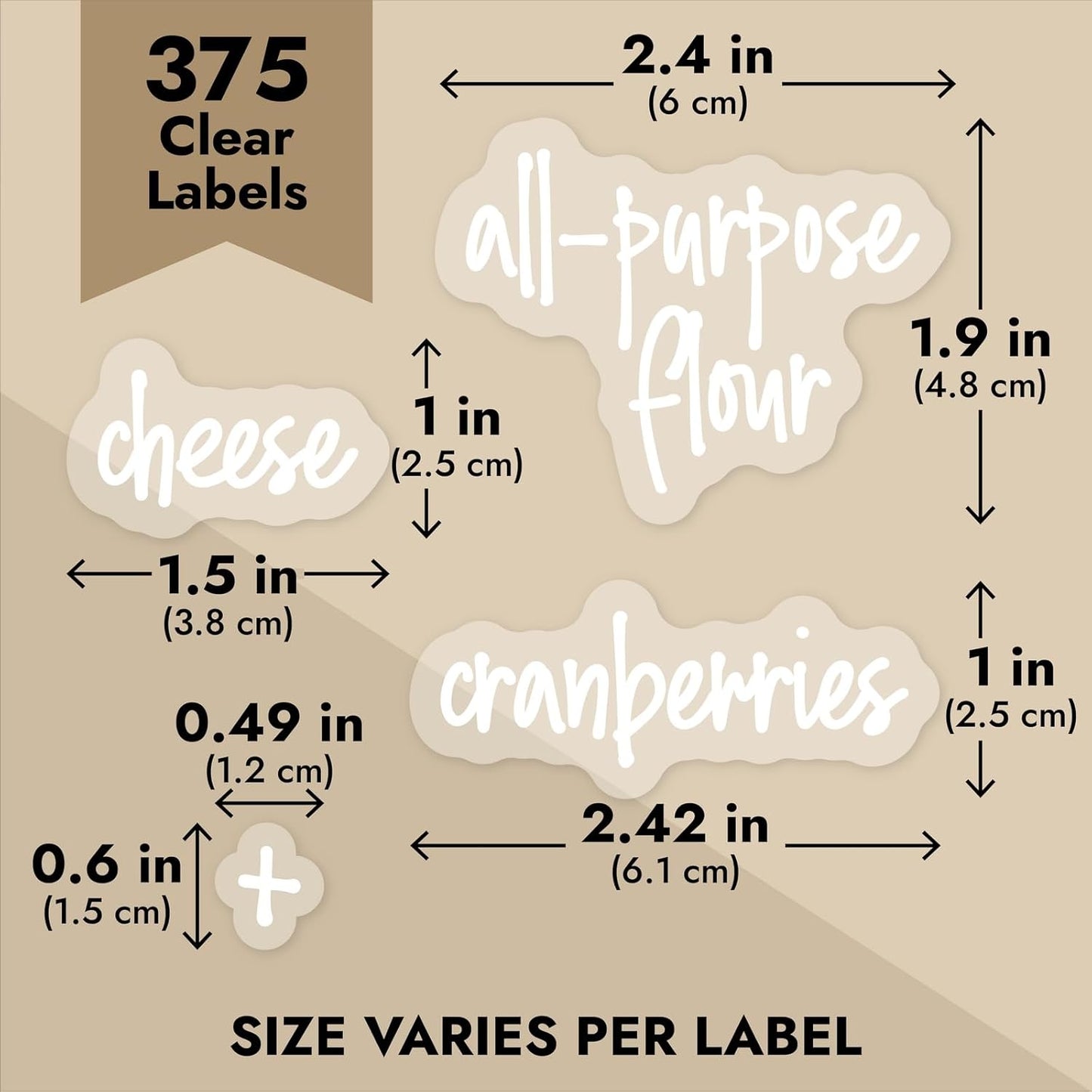 Talented Kitchen Pantry Labels for Containers (375 Pack) - White Script Pantry Stickers for Organizing Food Containers, Jars, Storage, and Bins (Water Resistant)