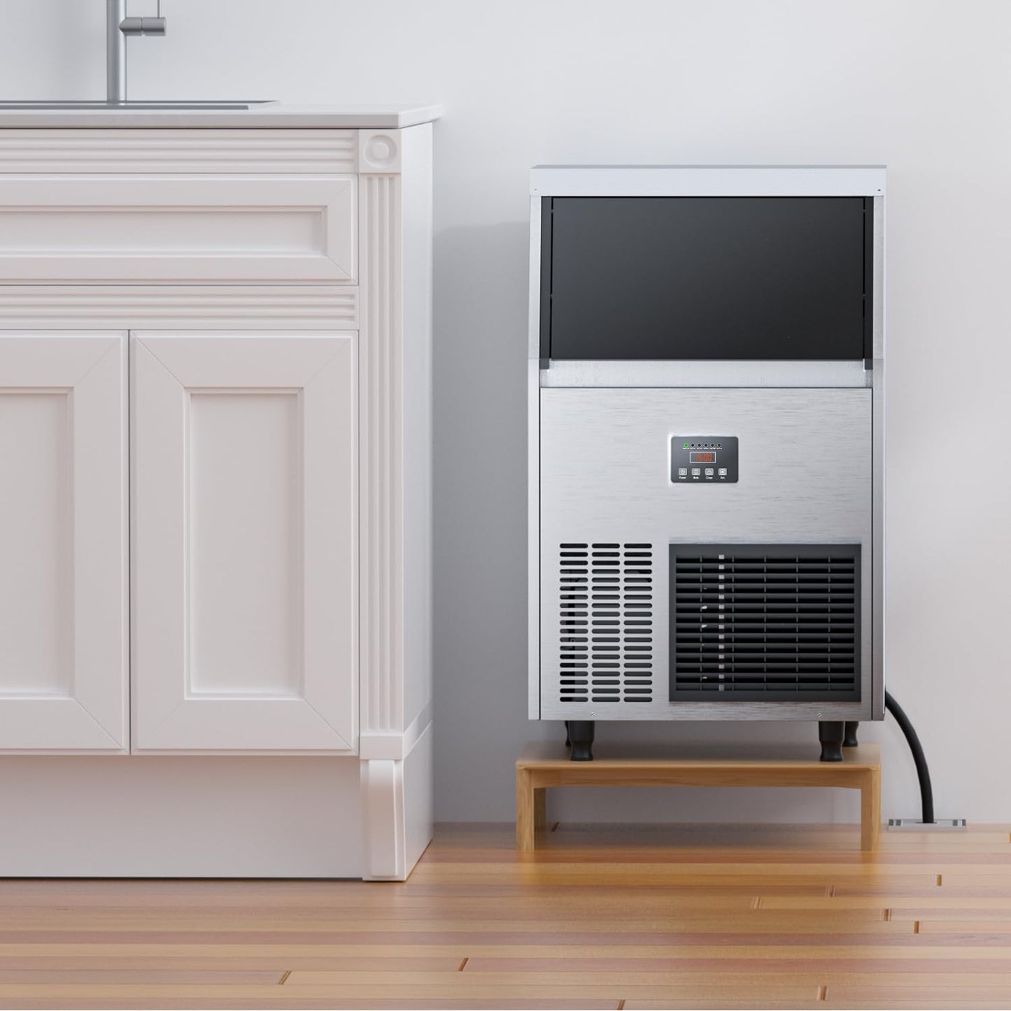 Coolake Commercial Ice Maker Machine 200 Lbs/24H with 50 Lbs Storage Bin, Stainless Steel Under Counter Ice Machine, Self Cleaning Freestanding Ice Maker for Home Bar Garage Outdoor Kitchen