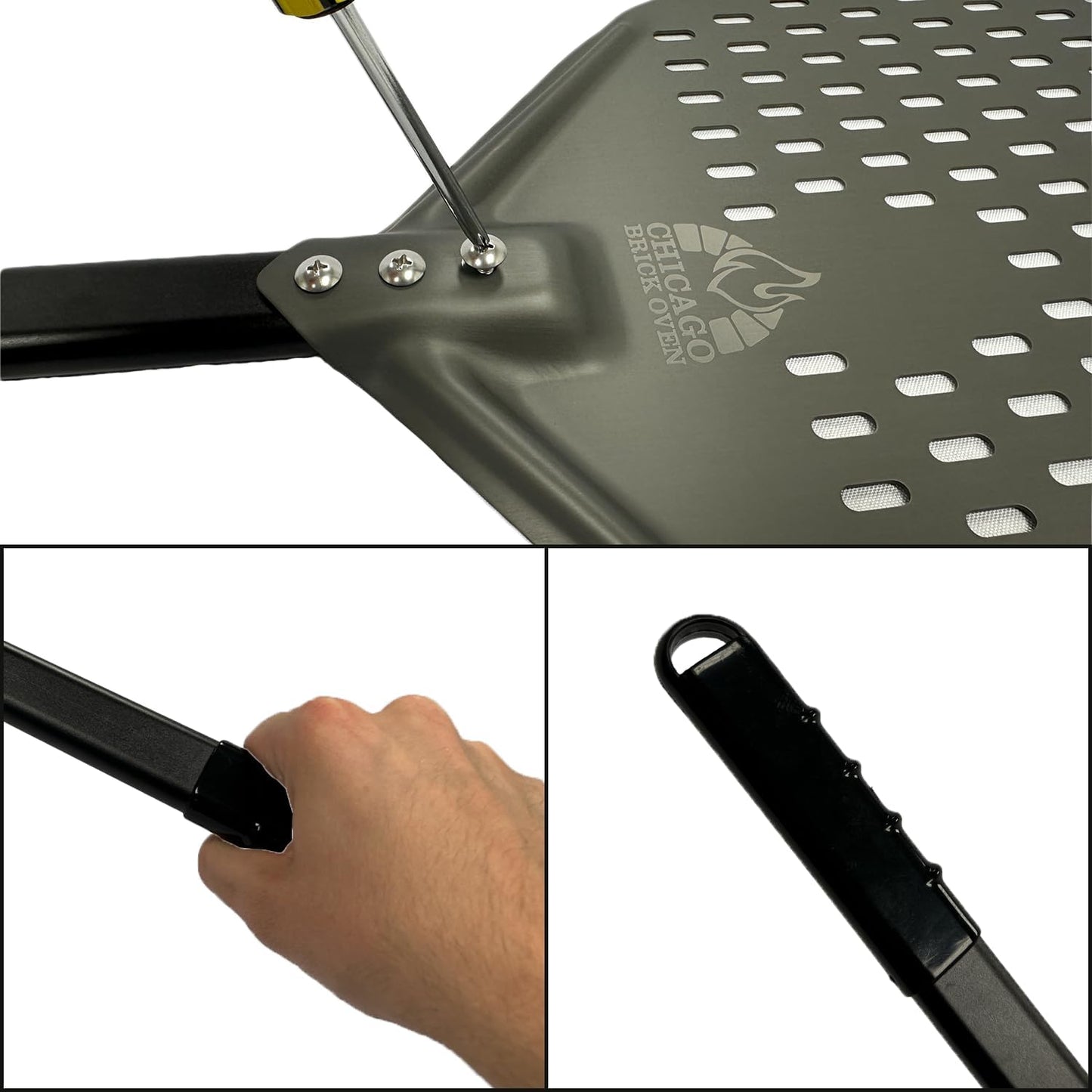 Perforated Pizza Peel - 12"x15" Anodized Aluminum Pizza Steel, 11" Handle, 26" Overall Length - Ideal Pizza Turning Peel for Pizza Oven, Brick Oven, Baking Bread