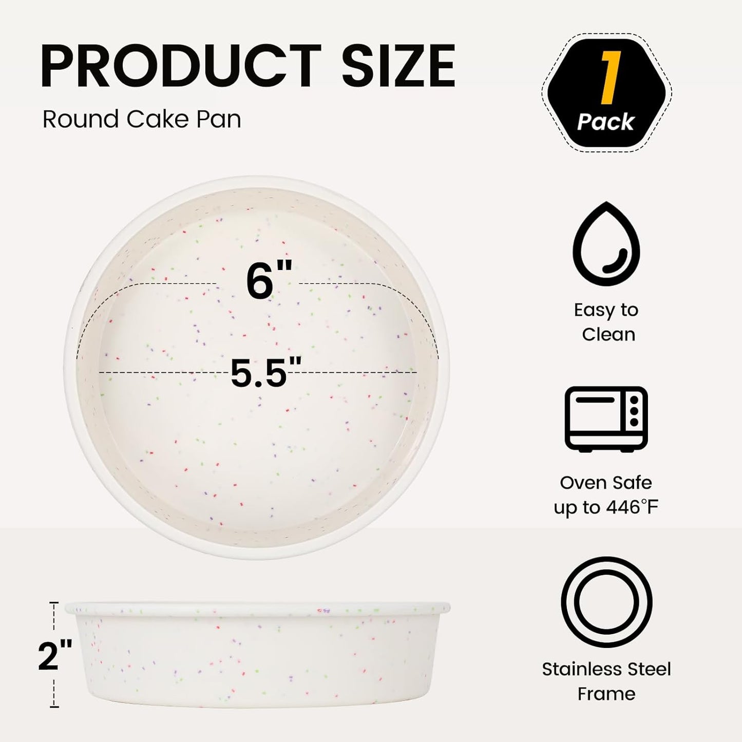 Vinino 6 Inch Silicone Round Cake Pan with Metal Reinforced Frame, Nonstick Silicone Springform Pan for Baking Suitable for Making Layers, Cheese & Chocolate Cakes