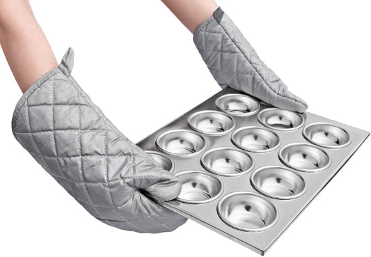 13 Inch Heat Resistant Oven Gloves New Cotton Oven Mitts Kitchen Gloves High Temperature Cooking Tool BBQ Gloves (13" Silver, 13 Inch)