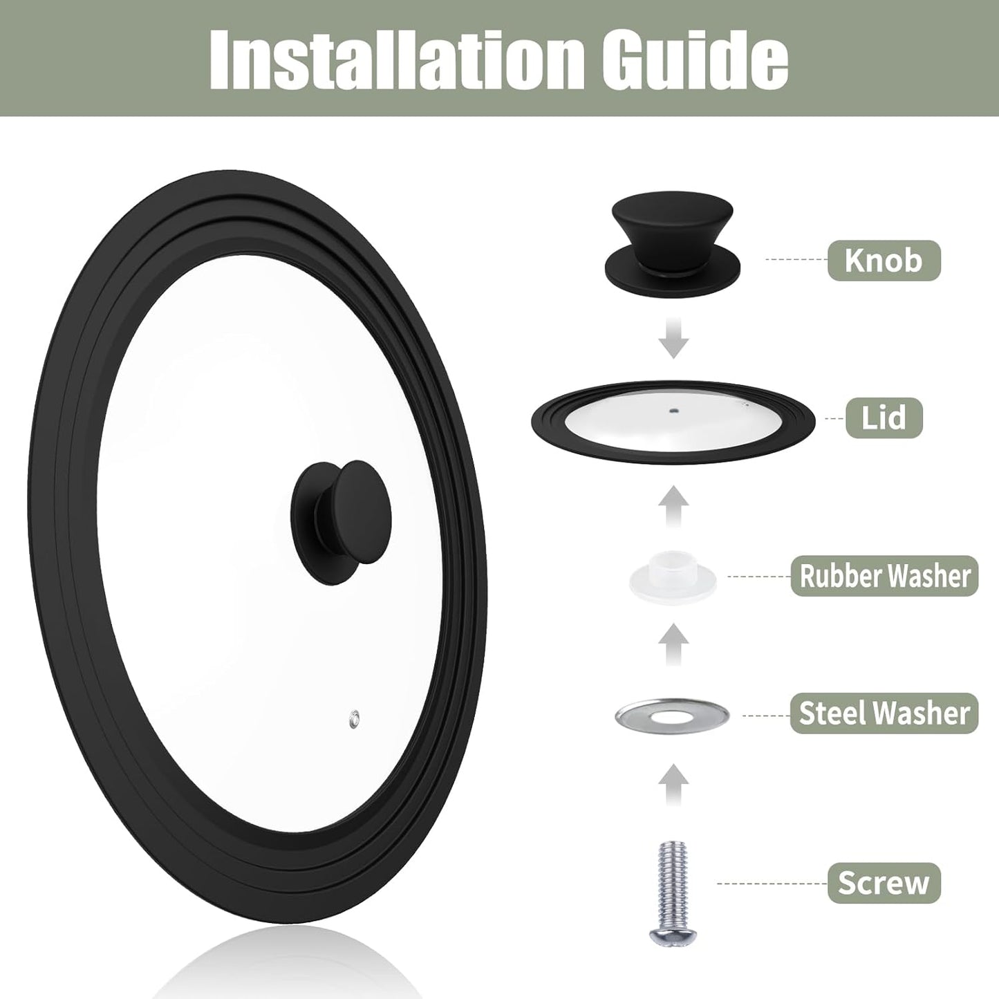 Universal Lid, Tempered Pan Lid with Heat Resistant Silicone Rim, Fits All 6" to 12" Diameter Cookware, Pots, Pans and Skillets (2PK)
