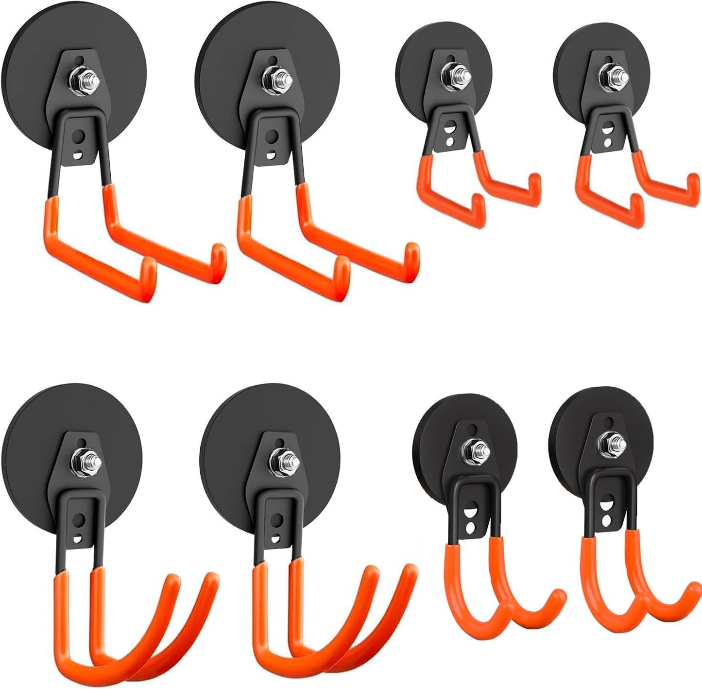 Strong Garage Magnetic Hooks Heavy Duty, 8 Pack Mixed Heavy Duty Storage Utility Magnet Hooks Medium and Large Metal Magnetic Hook with Anti-Slip Coating for Indoor & Outdoor Tool Storage