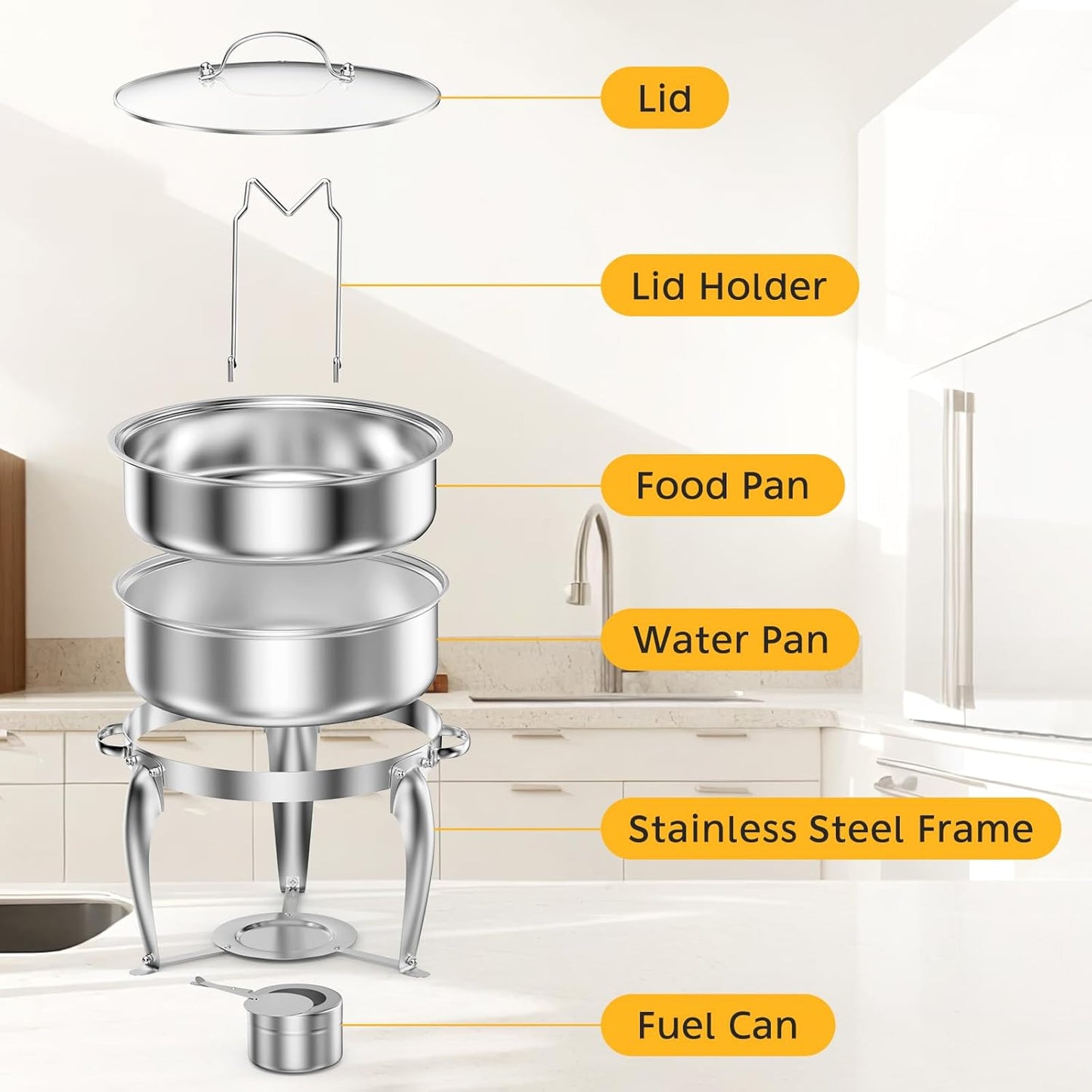 6 QT Chafing Dish Buffet Set with Serving Spoons, 2 Packs Stainless Steel Round Chafing Dishes with Glass Lid & Lid Holder, Food Warmers for Parties Buffet Weddings Catering Events