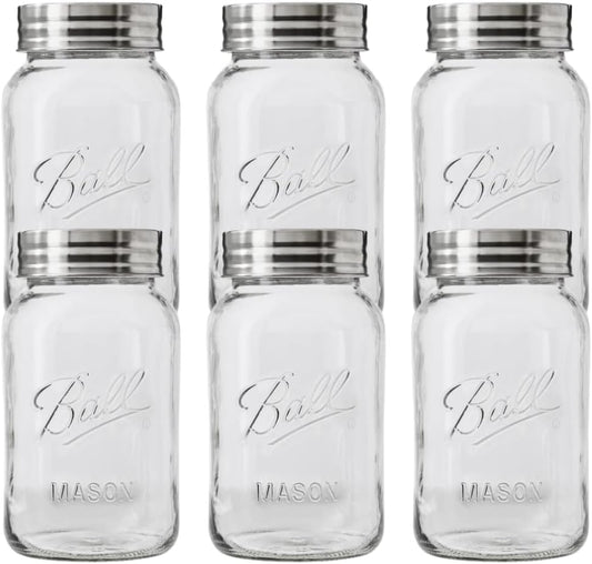 Ball Regular Mouth Glass Mason Jars with Lids and Bands, Used for Canning (Quart, 32 Ounce (Pack of 6))