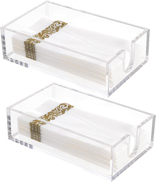 Rubtlamp 2Pcs Acrylic Napkin Holder Bathroom - 0.27Inch Thickness Clear Acrylic Guest Towel Holder - Hand Towel Tray for Kitchen, Parties, Weddings, Party, Hotel, Restaurant（Clear, 9”X5.5”X2.5”）
