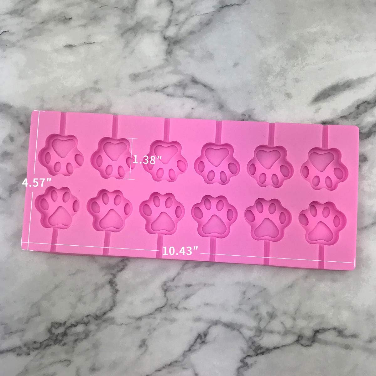 12 Capacity Cat Paw Silicone Lollipop Mold Set, Sucker Molds and Chocolate Hard Candy Mold with 50pcs Lollipop Sucker Sticks, Candy Treat Bags, Gold Ties. (Cat Paw Pink)