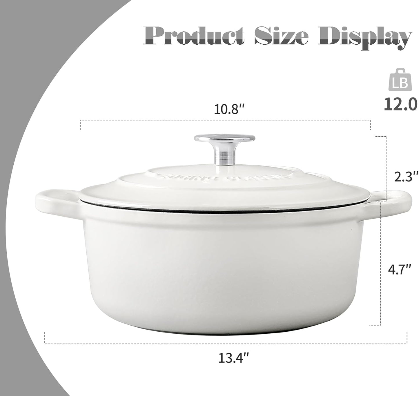 Dutch Ovens Enameled Cast Iron Covered 5.5 Quart Dutch Oven with Dual Handle for Bread Baking, White