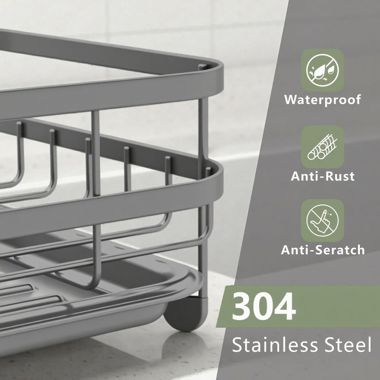 Dish Drying Rack Stainless Steel Drying Racks for Kitchen Counter Large Capacity Storage Racks with Drainboard Curlery Holder Gray